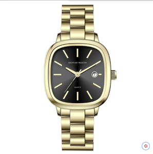 Relojes cuadrados HM, relojes de pulsera de cuarzo de moda impermeables dorados de marca Original de alta calidad de lujo, reloj CALENDARIO DE ACERO INOXIDABLE - Product Image 2