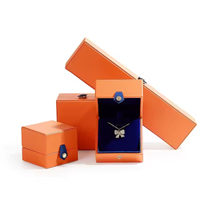 Elegante Caja de Joyería de Cuero Naranja y Azul, Caja de Almacenamiento de Viaje de PU Personalizada de Lujo con Botón para Anillos, Pendientes, Colgantes y Brazaletes - Product Image 3