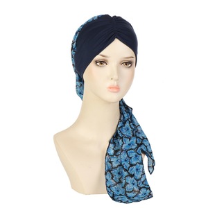 Nouveau turban pré-noué <span class=keywords><strong>pour</strong></span> femmes, imprimé floral, hijab musulman, chapeau de chimiothérapie contre le cancer, couvre-cheveux, foulard <span class=keywords><strong>pour</strong></span> perte de cheveux, bandeau extensible - Product Image 5