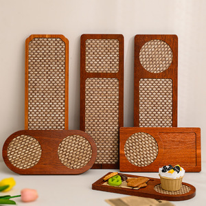 Multifunctional solid wood tea and <b>snack</b> <b>tray</b>, creative dual-use <b>tray</b> for tea and <b>snacks</b>, rectangular non-slip wooden <b>tray</b> with - Product Image 1