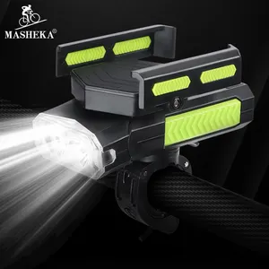 MASHEKA 5 IN 1 Bike Light 400 Lumens Bike Flashlight Bike Horn Phone Holder Power Bank Bicycle Front Light Bicycle accessories