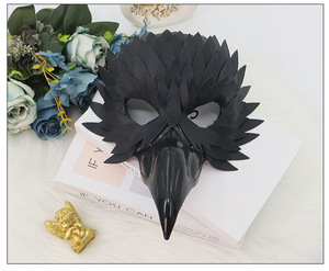 Máscara de Halloween con Forma de Pico de Pájaro, para Fiestas de Disfraces, Carnaval, Máscara Negra de Media Cara con Plumas de Búho, Accesorio para Fiestas Temáticas - Product Image 5