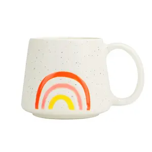 Custom Print on both sides Dishwasher and microwave safe Retro Stoneware Vintage Rainbow Design Ceramic Coffee Mug