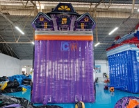 Château gonflable d'Halloween : Aire de jeux hantée avec toboggan gonflable, design de manoir effrayant, grand toboggan gonflable à vendre