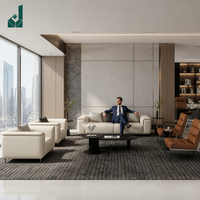 Ensemble de canapés de bureau exécutif minimaliste moderne, canapé sectionnel en cuir véritable beige crème de luxe pour salle de réception de PDG