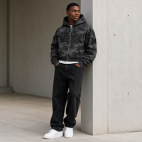 Fabricant de sweats à capuche en marque privée, imprimé camouflage, logo en relief, sweat à capuche zippé en molleton de coton épais pour hommes