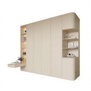 Ensemble de placard de chambre à coucher intégré moderne - Étagères latérales éclairées par LED et coiffeuse avec armoires à bords incurvés - Product Image 1