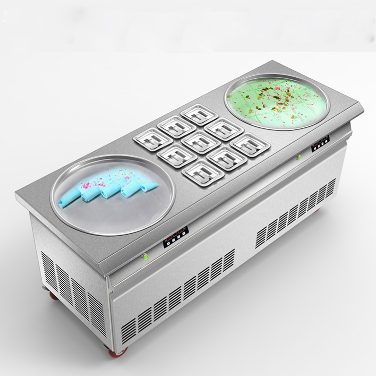 Распродажа, сертифицированная QDMECH двойная круглая кастрюля Таиландская машина для обжаривания мороженого с 2 скребками из нержавеющей стали
