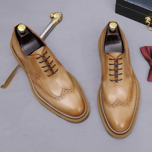 European style brocade engraved leather shoes for men-English style genuine leather thick-soled wedding shoes-formal business - Product Image 2