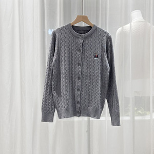 Automne et hiver personnalisé <span class=keywords><strong>pull</strong></span> tricoté pour femmes <span class=keywords><strong>chaud</strong></span> brodé logo cardigan décontracté col rond haut à manches longues - Product Image 3
