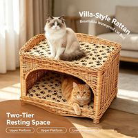 Nouvelle Niche pour Chat en Rotin Respirante et Imperméable, Style Villa, Panier en Osier Robuste avec Fond en Bois, Nid pour Petits Animaux à Vendre
