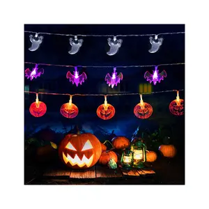 Guirlande lumineuse Happy Halloween à piles Fantôme, lumières d'Halloween extérieures, lumières de décorations pour la décoration de fenêtre de cour à la maison