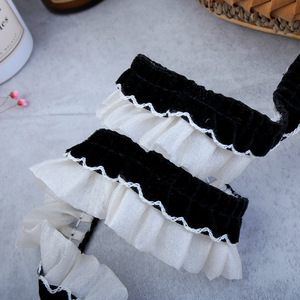 Passamaneria in pizzo di velluto chiffon a doppio strato da 3,5 cm, con bordo arricciato in poliestere, motivo a tinta unita, per colletti Lolita, tende e capi d'abbigliamento - Product Image 3