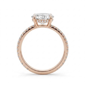 Elegante Anillo de Diamantes Cultivados en Laboratorio con Forma Ovalada Estilo Oriente-Oeste, Oro Rosa Sólido de 14K, Pavé, Estilo Halo Oculto, Anillo de Bodas - Product Image 2