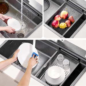 อ่างล้างจานสแตนเลส 304 คุณภาพสูงจากโรงงานพร้อมอ่างล้างผักในตัวและเครื่องล้างแก้วแรงดันสูง - Product Image 3