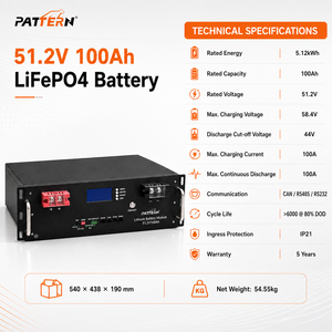 Batterie LiFePO4 5kWh à montage en rack, 51,2V 100Ah, batterie de stockage d'énergie solaire au lithium avec CAN RS232 RS485 - Product Image 3