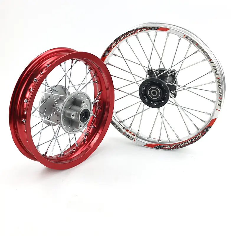 Moto fuoristrada 1.85x12 pollici in lega di alluminio disco freno mozzo ruota con decal cerchio ruota 12/15mm accessori per motocicli