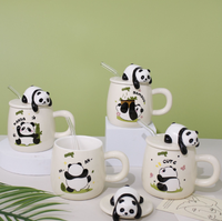 Tasses Panda de dessin animé mignon, tasse en céramique créative de haute qualité avec couvercle et paille pour café, lait. Meilleurs cadeaux pour femmes filles enfants.