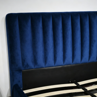 Lit plateforme moderne capitonné en velours à cannelures verticales, bleu roi, avec sommier à lattes en bois massif, pour chambre à coucher (tailles King et Queen)