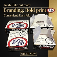 Boîte à poulet frit jetable avec logo personnalisé, texture charbon de bois mat, emballage alimentaire à emporter