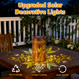 Lampes solaires d'extérieur en verre pour jardin, étanches IP65, lanternes LED colorées à projection creuse en forme de colibri, décoration artistique pour allée - Product Image 4