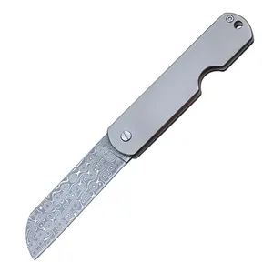 Titanium CT4 lidar com Outdoor Camping Fruit faca dobrável faca de autodefesa portátil canivete de aço Damasco com coldre