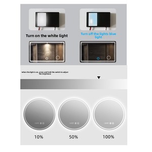 Miroir de salle de bain intelligent intégré avec interrupteur à capteur 12V 1A LED à gradation progressive tactile, miroir de courtoisie avec diffusion en direct - Product Image 2