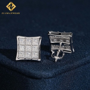 Boucles d'oreilles clous carrées taille princesse serties de moissanite avec fermoir à vis, certifiées GRA, style Hip Hop, bijoux de luxe pour homme - Product Image 3