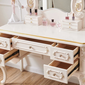 Table de <span class=keywords><strong>maquillage</strong></span> en bois massif de style européen avec miroir éclairé, table de <span class=keywords><strong>maquillage</strong></span> multifonctionnelle pour chambre à coucher, design luxueux de style princesse - Product Image 4