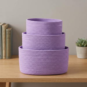 Oval Rope Storage <b>Baskets</b> Purple <b>Stackable</b> Multi Purpose Simple Design Neatening Organizers - Product Image 2