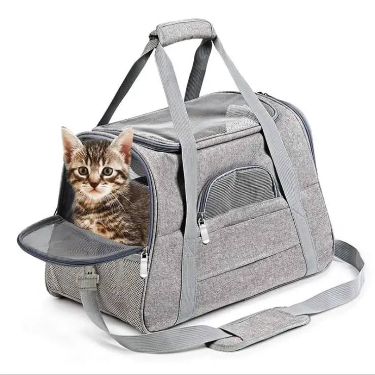 Airline Approved Small Dog Cat Tragbare Reise träger Soft Plüsch Fenster Mesh Kissen Luxus Pet Carrier Tote Kennel Bag