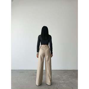 Pantalones Palazzo de Cuero de Cintura Alta, Cintura Elástica, Transpirables, Color Piedra, Estilo Cargo, Corte Ancho, Lavado de Color, Elásticos - Product Image 1