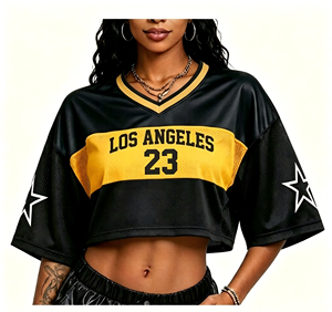 <span class=keywords><strong>Camiseta</strong></span> Corta Personalizada OEM ODM de los <span class=keywords><strong>Lakers</strong></span> para Mujer, Estilo Oversize con Hombros Caídos, Malla Estampada, Jersey de Equipo - Product Image 6