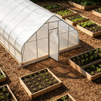 Serre de jardin moderne 25x100 pieds, tente de culture préfabriquée avec structure en acier galvanisé, alternative imperméable pour la culture à domicile en arrière-cour, facilement assemblable
