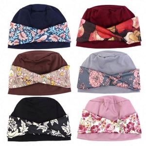 New Arrival Women <b>Twist</b> Turban with Floral Pattern Printed Polyester Outdoor Headwrap Stretchy Muslim Hijab Chemo Cap - Product Image 2