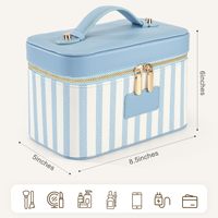 Trousse de toilette rayée en toile pour femme avec garniture en PU, insert organisateur amovible et sangles pour pinceaux, idéale pour le rangement de maquillage en voyage
