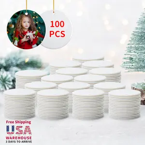 PYD Life USA Entrepôt Livraison gratuite Vente en gros Personnalisé 3 pouces Céramique Sublimation Ornements de Noël Blancs Personnalisés