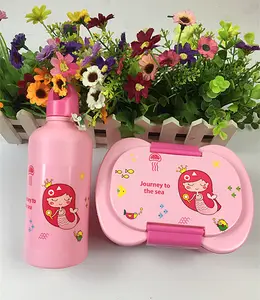 Hot Sale Cheap Children Plastic Cartoon Food Storage Container Kids Lunch Box With Water Bottle Set