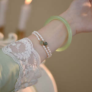 Pulsera WENCHI de Oro de 14K con Jade Hetian Natural y Perla de Agua Dulce de 5-6mm, Transparente como el Hielo, Elegante para Mujer - Product Image 6
