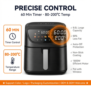 <span class=keywords><strong>Freidora</strong></span> de Aire Digital Eléctrica sin Aceite con Control Táctil y Logotipo Personalizado, 1800W, Horno de 400F, Gran Capacidad de 8 Litros - Product Image 3