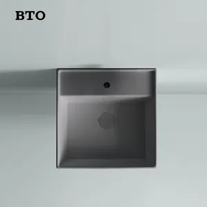 BTO Prix compétitif Surface solide lavabo suspendu en céramique Style suspendu évier gris foncé avec trou