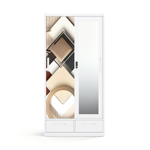 Armario Metálico Impreso con Puertas Correderas con Espejo, 2 Cajones y Diseño Desmontable de 900 mm - Product Image 1