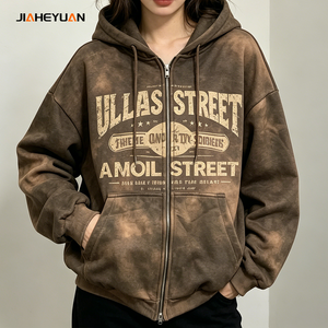 Felpa con Cappuccio da Donna 460GSM di Alta Qualità, Lavaggio Acido, Zip Intera, Oversize, Stile Vintage Collegiale con Stampa Grafica, Streetwear - Product Image 2