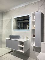2025 meubles de maison modernes armoire de salle de bain résistante à l'eau blanc évier unique élégant LED désembuage miroir salle de bain ensembles de vanité