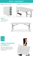 Portable 6ft Blanc Rectangulaire Table Pliante En Plastique Mobilier D'extérieur pour Salle À Manger Plage Camping Pique-Nique