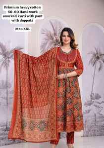 Ensemble pantalon Anarkali haut de gamme pour femmes avec coton pur, tenue de mariage, de bureau, de fête - Ensemble de costume traditionnel indien imprimé en gros - Product Image 3