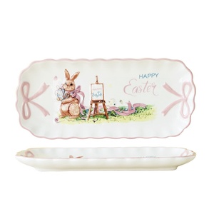 Oster-Keramik-Set mit Unterglasur-Cartoon-Motiven: Niedliche Hasen-Serie für Garten und Tisch, Süße Dekorationen, Schüsseln und Teller für den Haushalt, Neu - Product Image 5