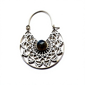 Boucles d'oreilles Tribal en pierre, pour femmes, pendantes, en œil de tigre, en laiton, bijoux indiens, nouvelle Collection - Product Image 3