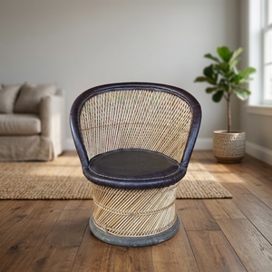 BS INTERNATIONAL Chaise d'entrée de chambre à coucher en bambou et bois, design contemporain, avec revêtement en cuir amovible, faite à la main - Product Image 5