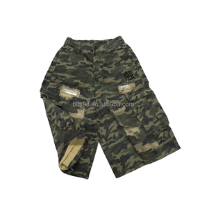Men's Camouflage Cargo Shorts Mid Waist Elastic <b>Drawstring</b> Ripped Pockets Street Style Plus Size Bermuda Shorts - Product Image 4